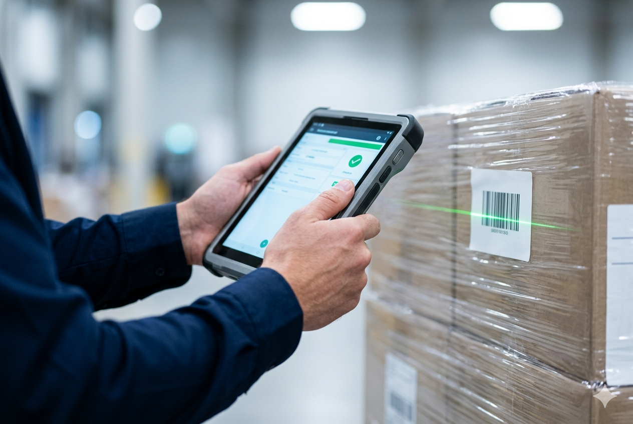 Quality coordinator scanning a pallet barcode