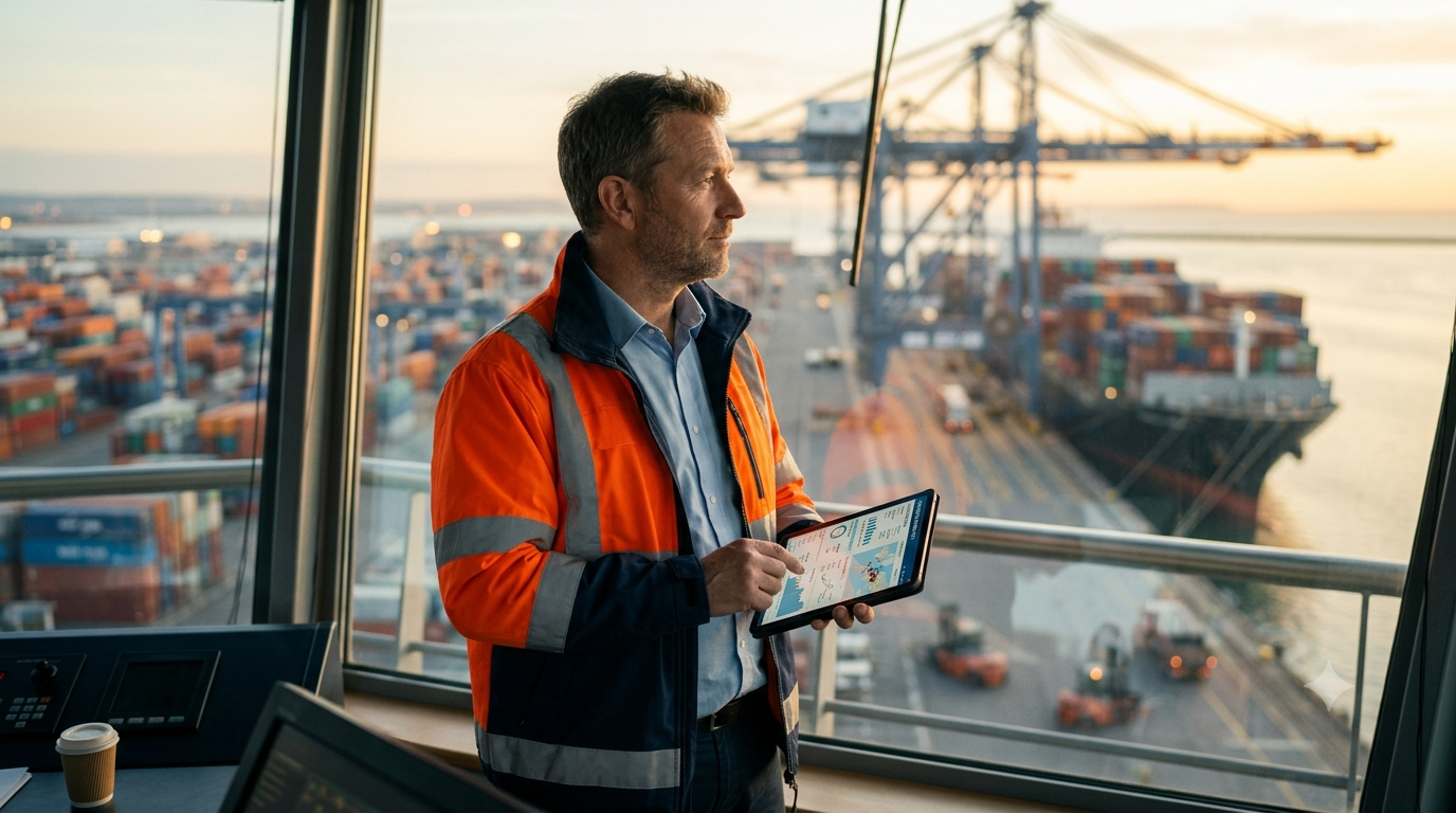 Port operations specialist coordinating a container terminal